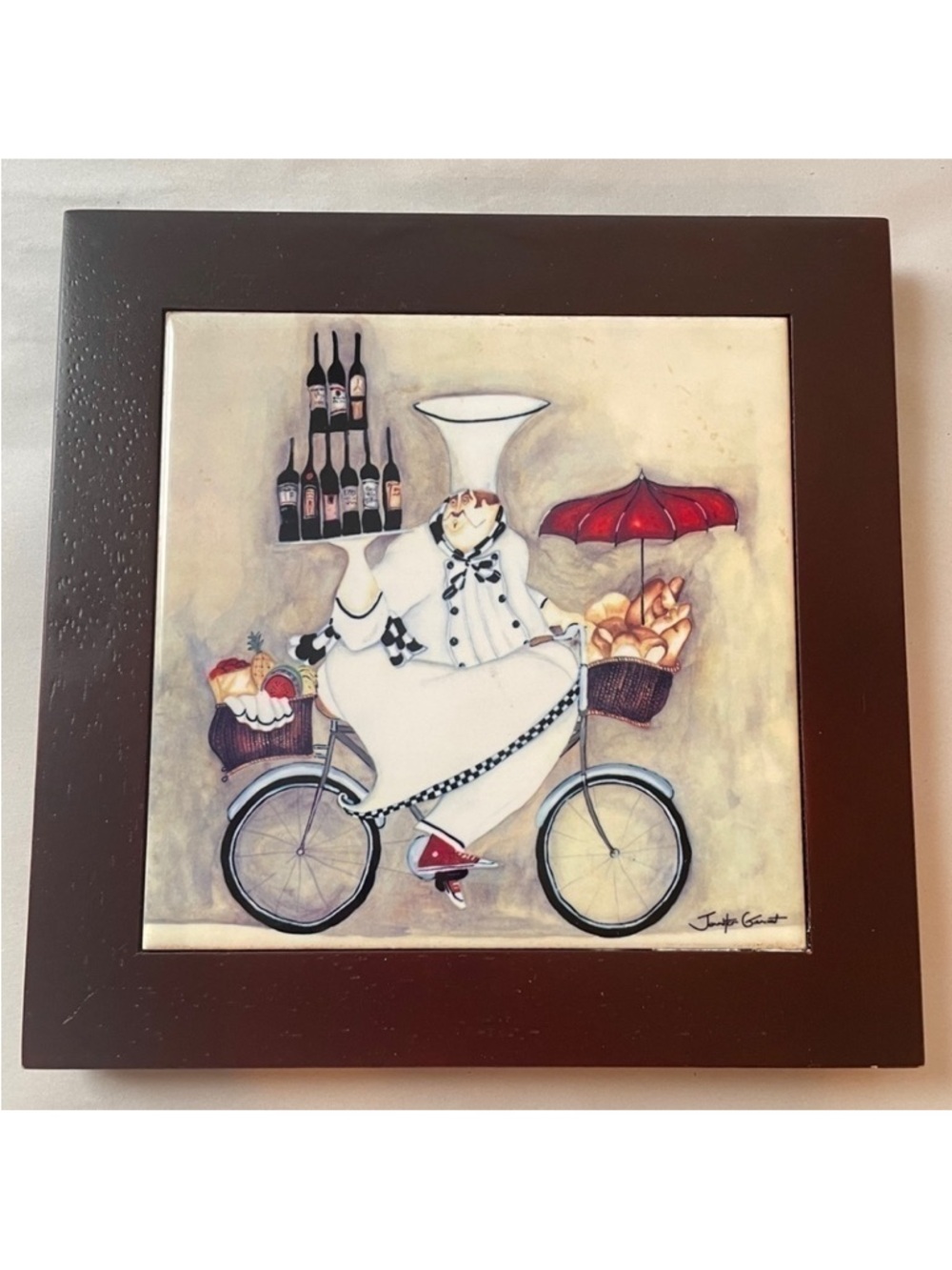 Jennifer Garant ‘Fat Chef’ Tile Trivet Wood Frame Decor